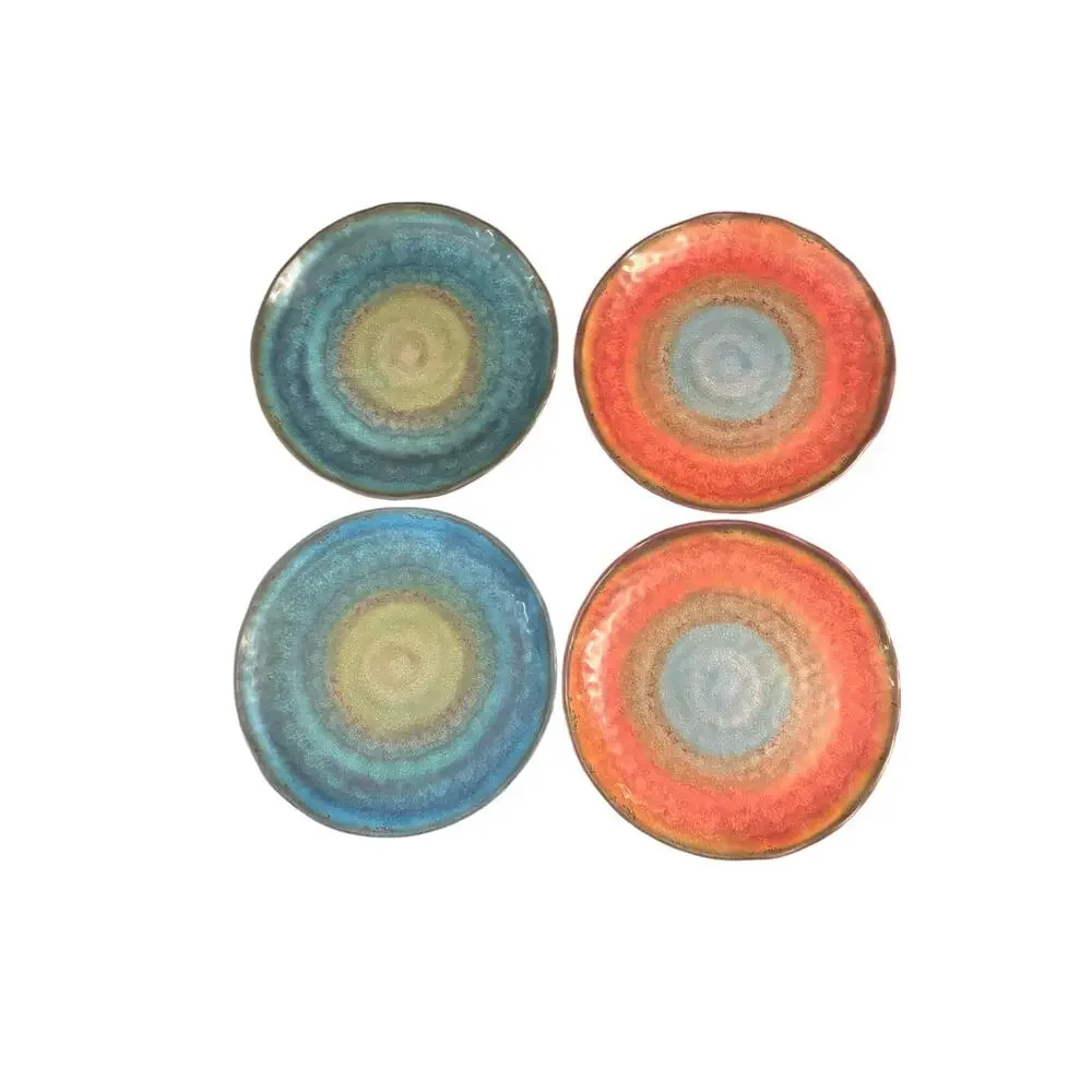 Pier One Set of Four Melamine Salad Plates Used Color Swirl Pattern Wavy Rim